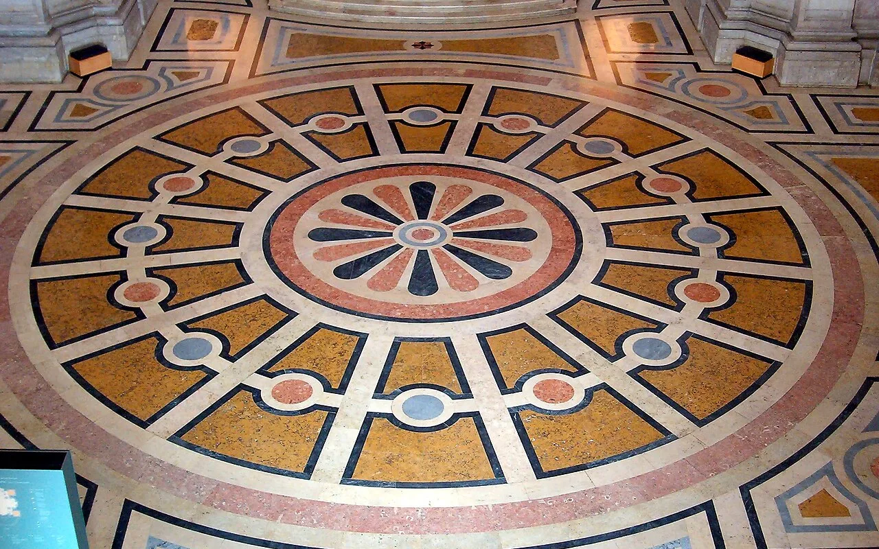 The polychrome marble rosette in the floor of the Panteão